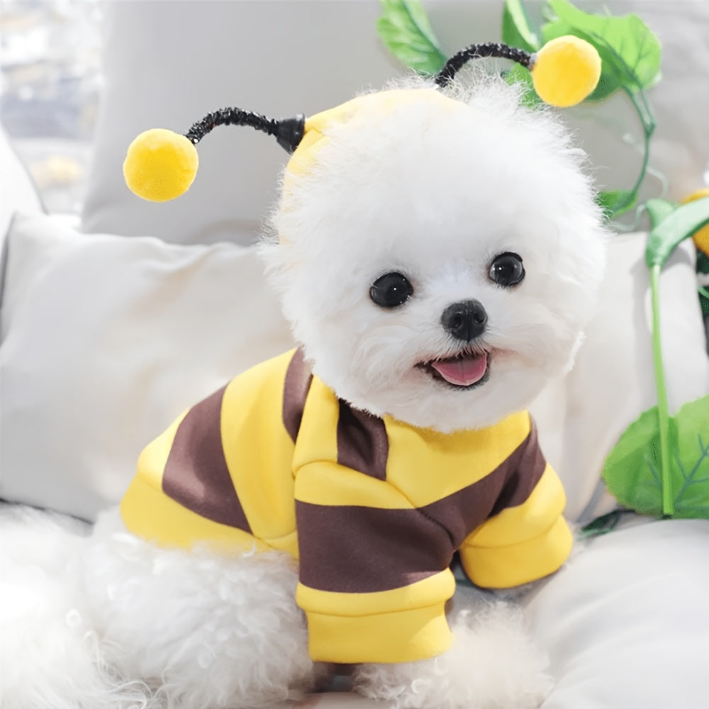 Pet Costume Hoodie for Small to Medium Cats and Dogs Under 8kg Woven Polyester Bee Design