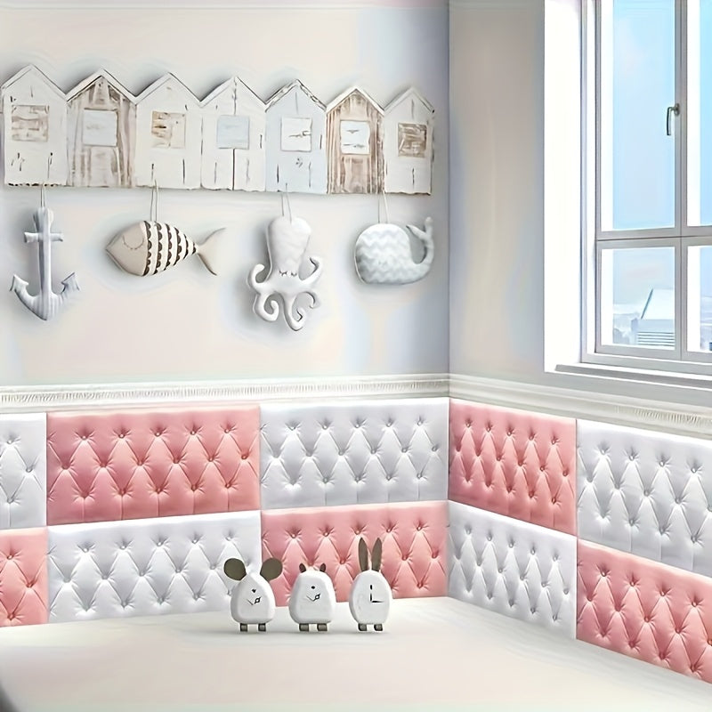 5pcs White 3D Self-Adhesive Wall Panels Headboard for Bedroom Living Room