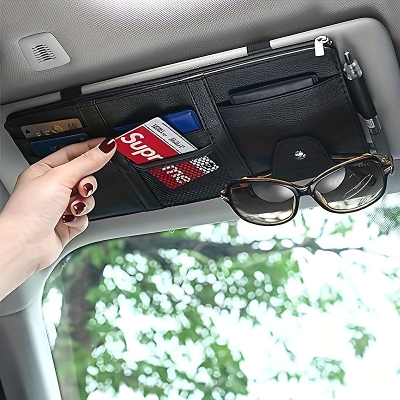 Car Glasses Holder Leather Sun Visor Card Pocket Organizer for Tickets