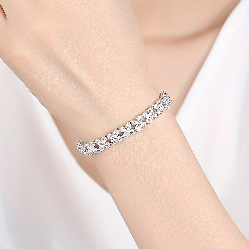 Elegante pulsera de cobre para mujer con incrustación de zirconia y acabado brillante