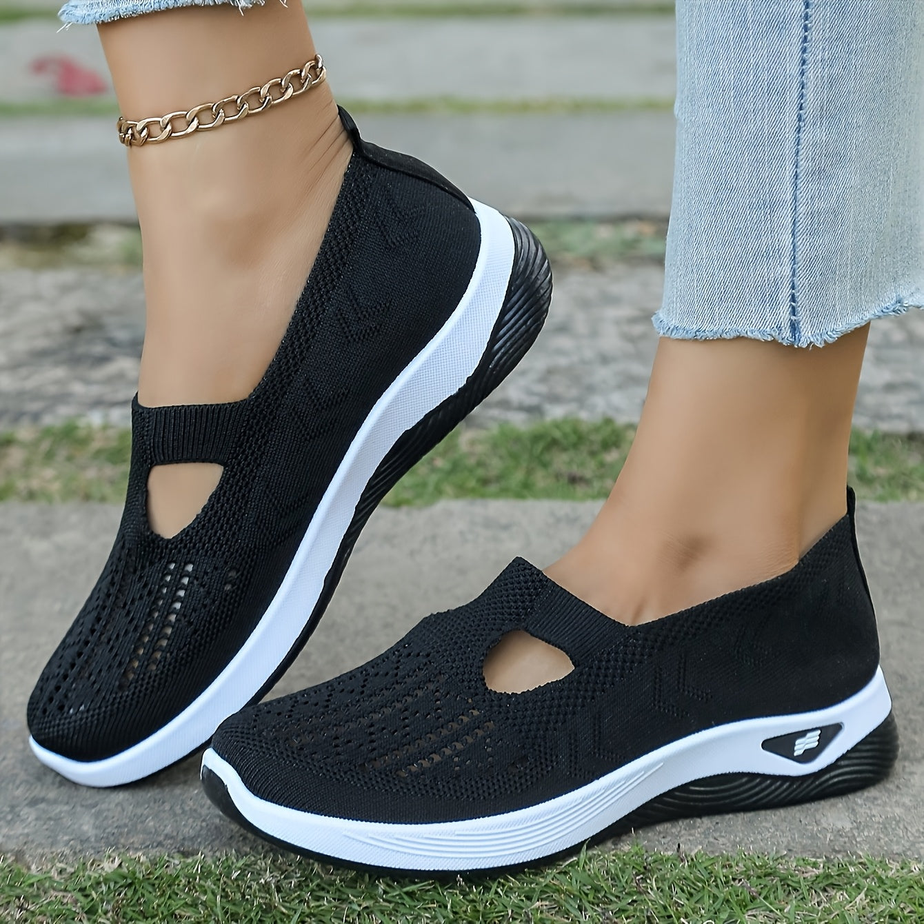 Women's Breathable Mesh Slip-On Sneakers with PVC Sole and Fabric Insole