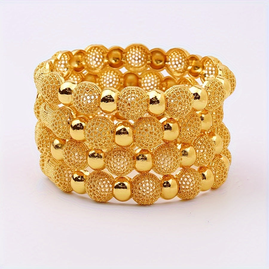 Set of 4 Women's Arab-Inspired Hollow Round Bead Bracelets for Wedding and Party