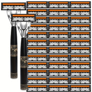 Juego de maquinillas de afeitar manual de acero inoxidable de 3 capas para hombres con hojas de repuesto