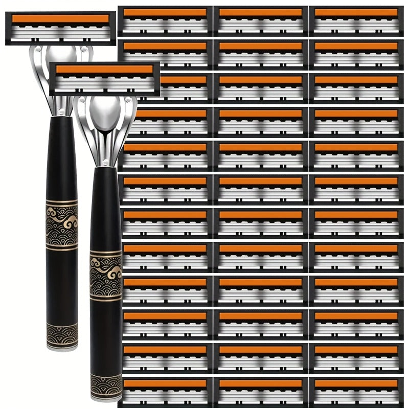Juego de maquinillas de afeitar manual de acero inoxidable de 3 capas para hombres con hojas de repuesto