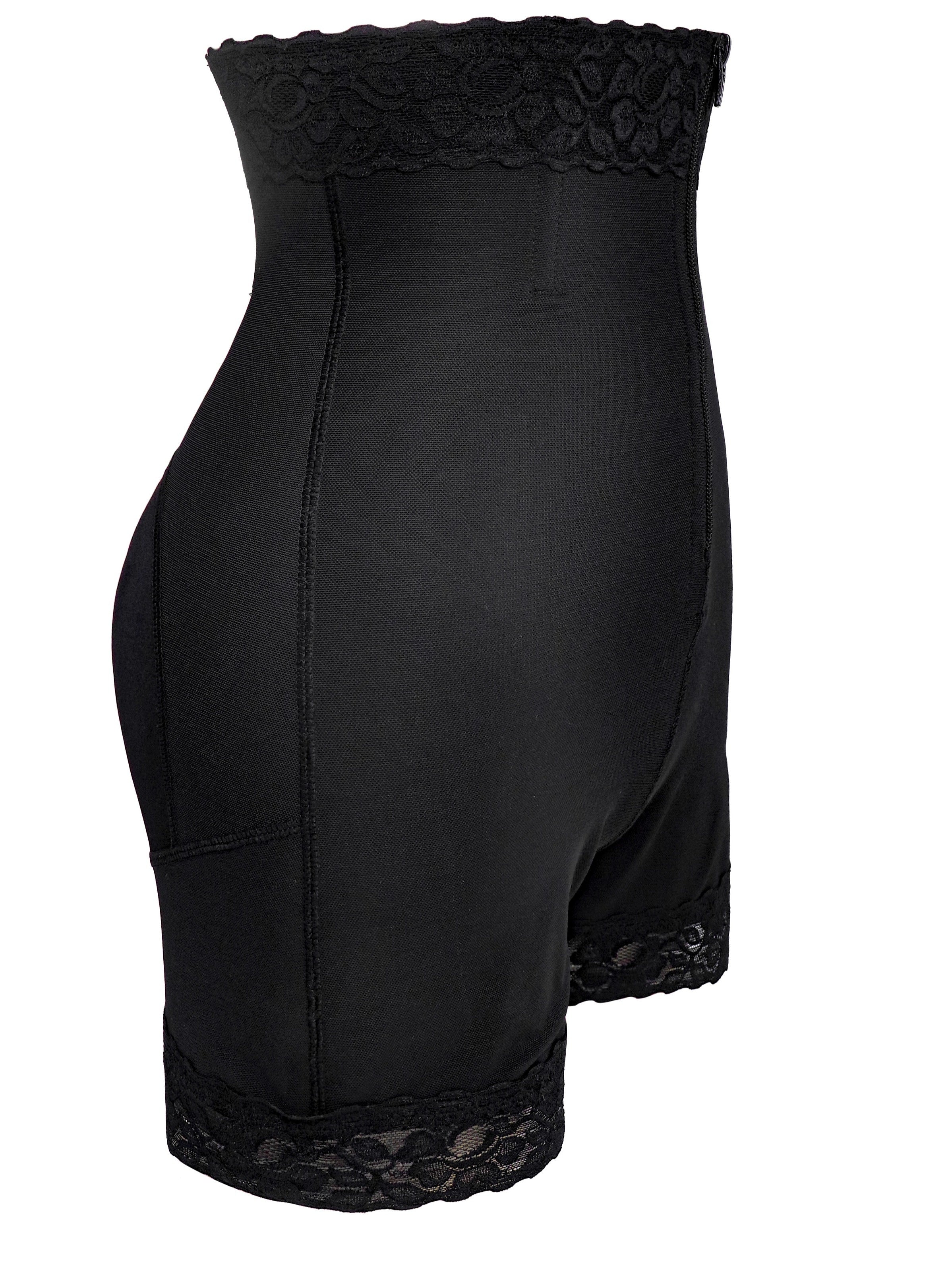 High Waist Shaping Panties with Lace Trim Zipper Tummy Control Breathable Women's Underwear