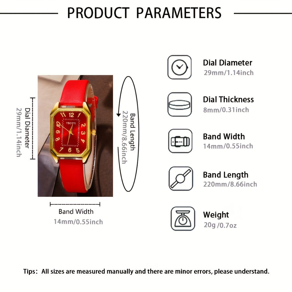 Women's Quartz Watch and Jewelry Set with Rhinestone Accents Rectangle Case PU Leather Band Analog Display Non-Rechargeable Battery