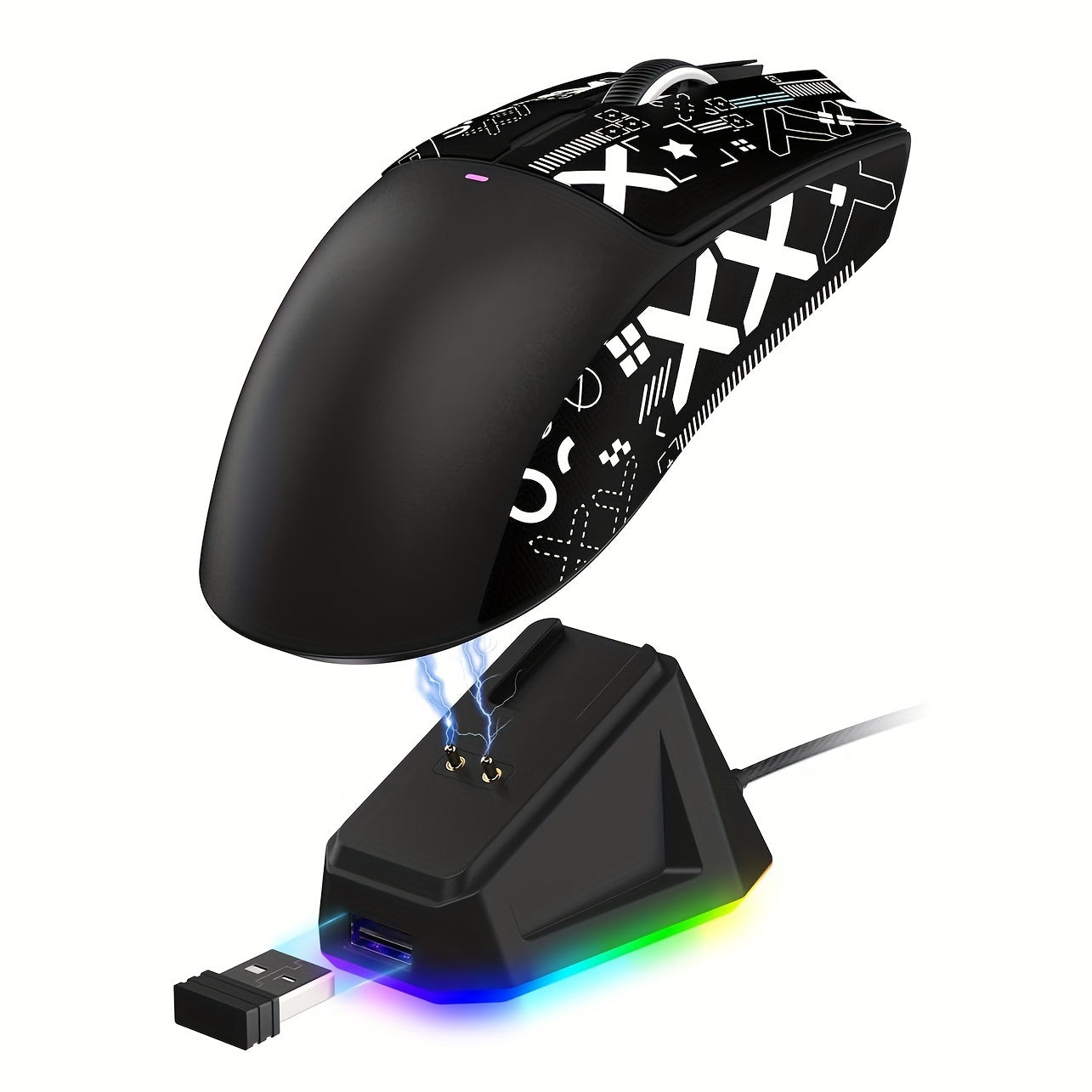 Attack Shark X11 - bu RGB zaryadlash bazasi, Tri-rejim 2.4G/USB-C simli/BT, 22K DPI, PAW3311 Optik Sensor, HUYU Switch, 5 ta dasturlashtiriladigan tugmachalari bo'lgan engil simsiz o'yin sichqonchasi. Mos keladi.