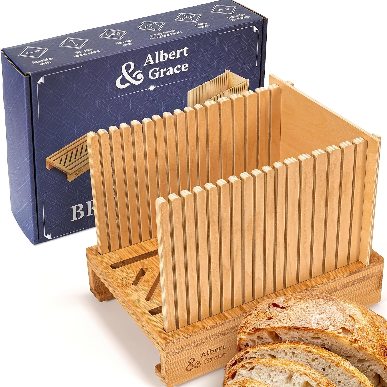 Adjustable Bamboo Bagel Slicer Foldable Bread Cutter for Homemade Bread Perfect Slices