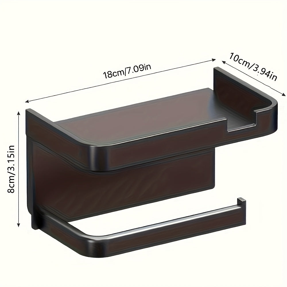 Wall-Mounted Plastic Toilet Paper Holder with Shelf and Phone Stand Self-Adhesive