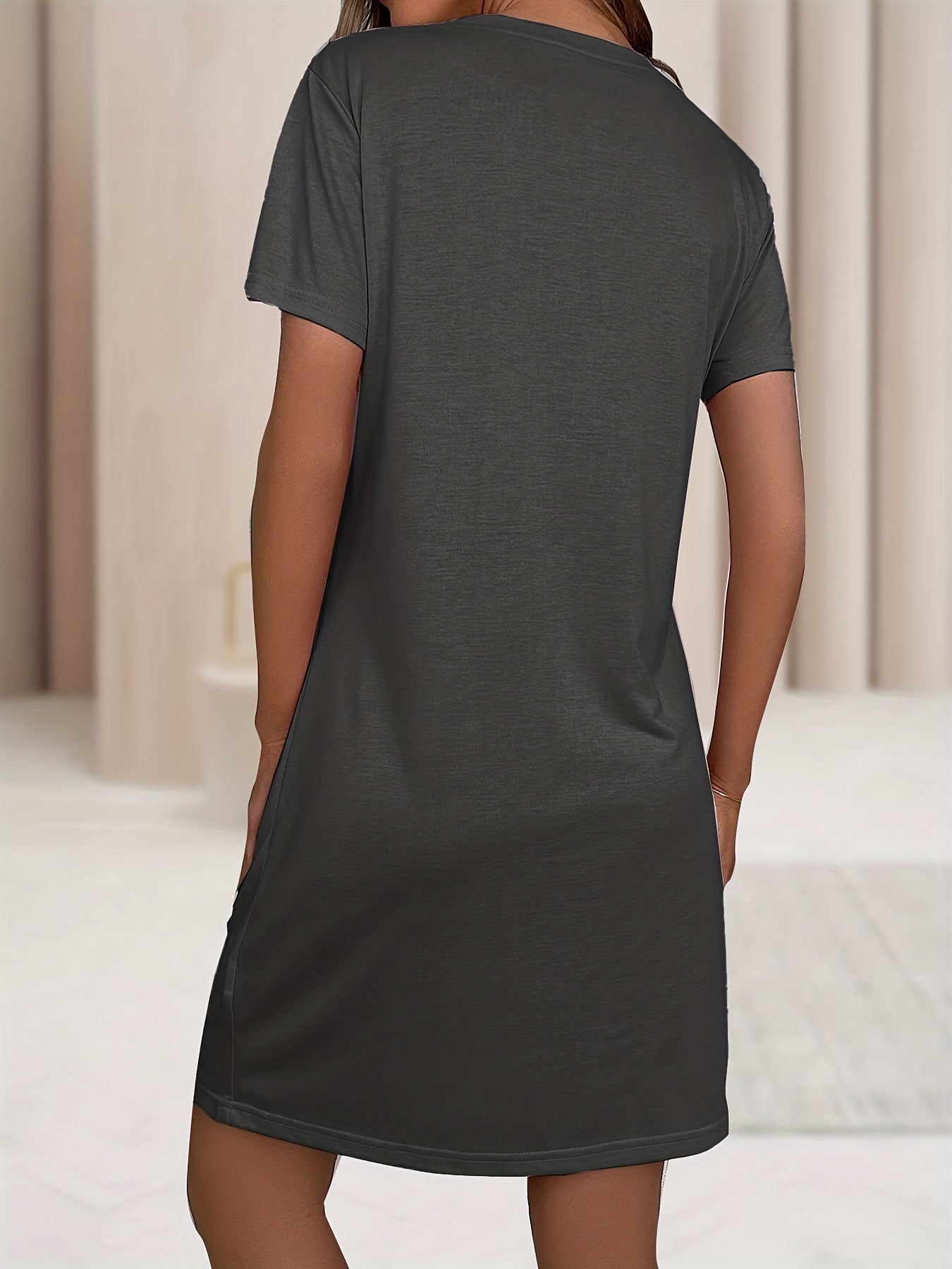 Women's Heart Pattern Sleep Dress Soft Stretchy Short Sleeve Nightgown