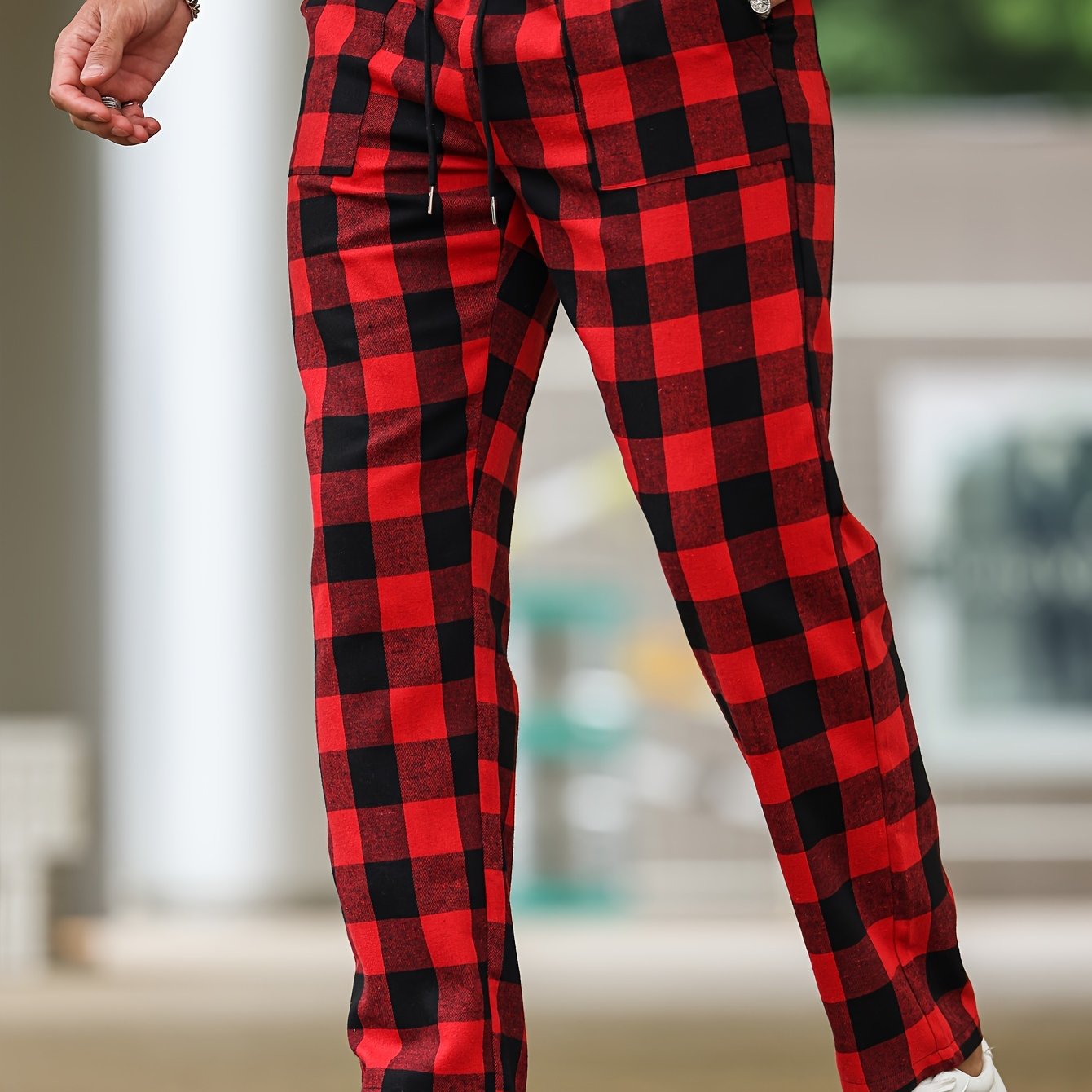 Men's Casual Plaid Woven Polyester Drawstring Lounge Pants