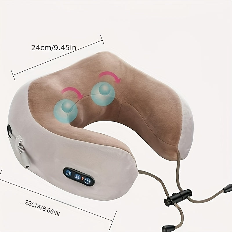 Portable Electric Neck Massager with Heat U-Shaped Heated Massage Pillow Memory Foam Rechargeable Battery for Travel Office Home