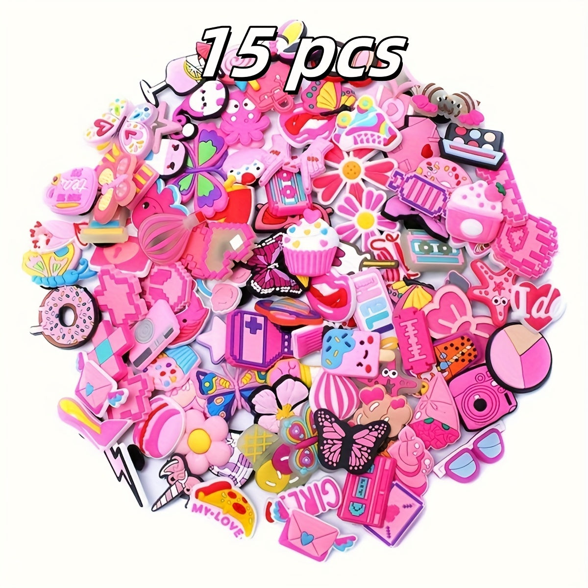 15pcs Pink Pastel PVC Stickers for Decor Craft and Accessories