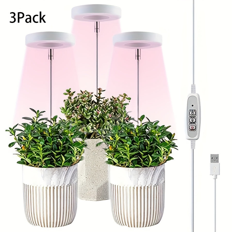 3pcs LED Grow Light Set with Auto Timer, Adjustable Height and Angle for Indoor Plants
