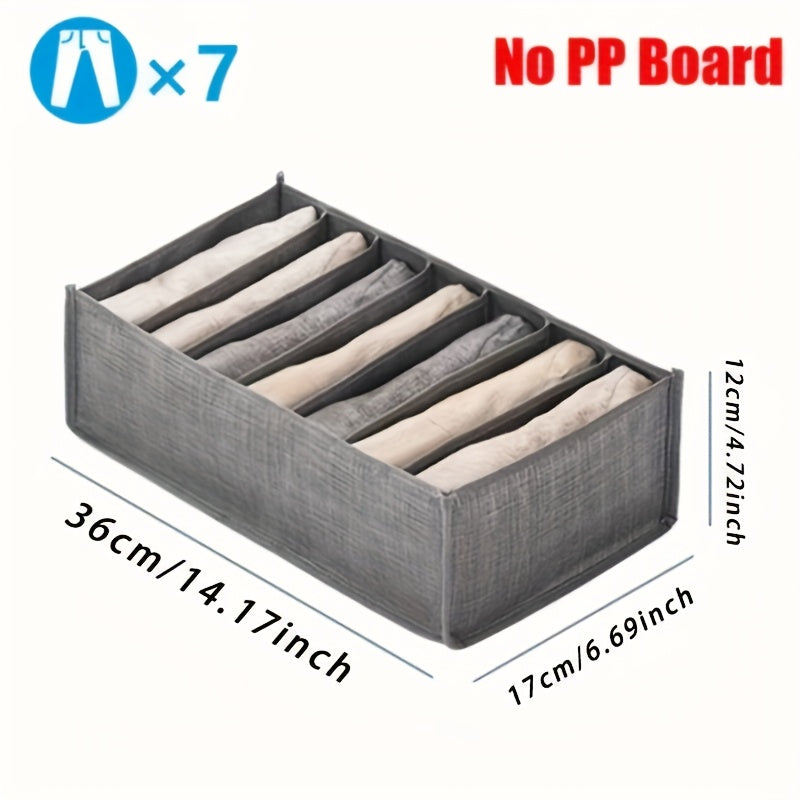 Foldable Clothing Organizer with 7 Compartments, Polyester Canvas, Transparent Mesh