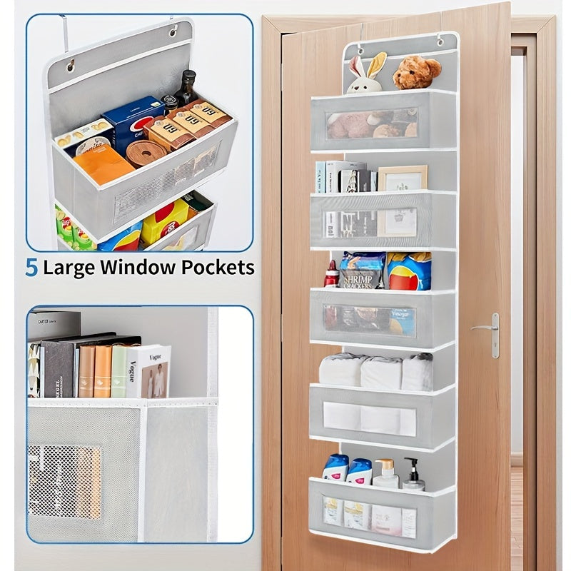 Organizador colgante de malla grande con bolsillos transparentes para cosméticos, juguetes y almacenamiento