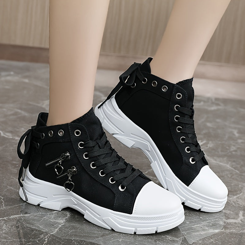 Женские повседневные высокие ботинки на шнуровке с боковой молнией, толстая подошва, весна-осень