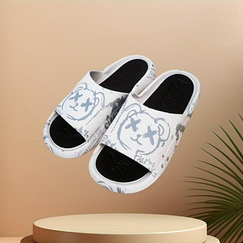 Kids Cartoon Bear Slippers PVC Non-Slip Indoor Outdoor Summer Casual White Gray