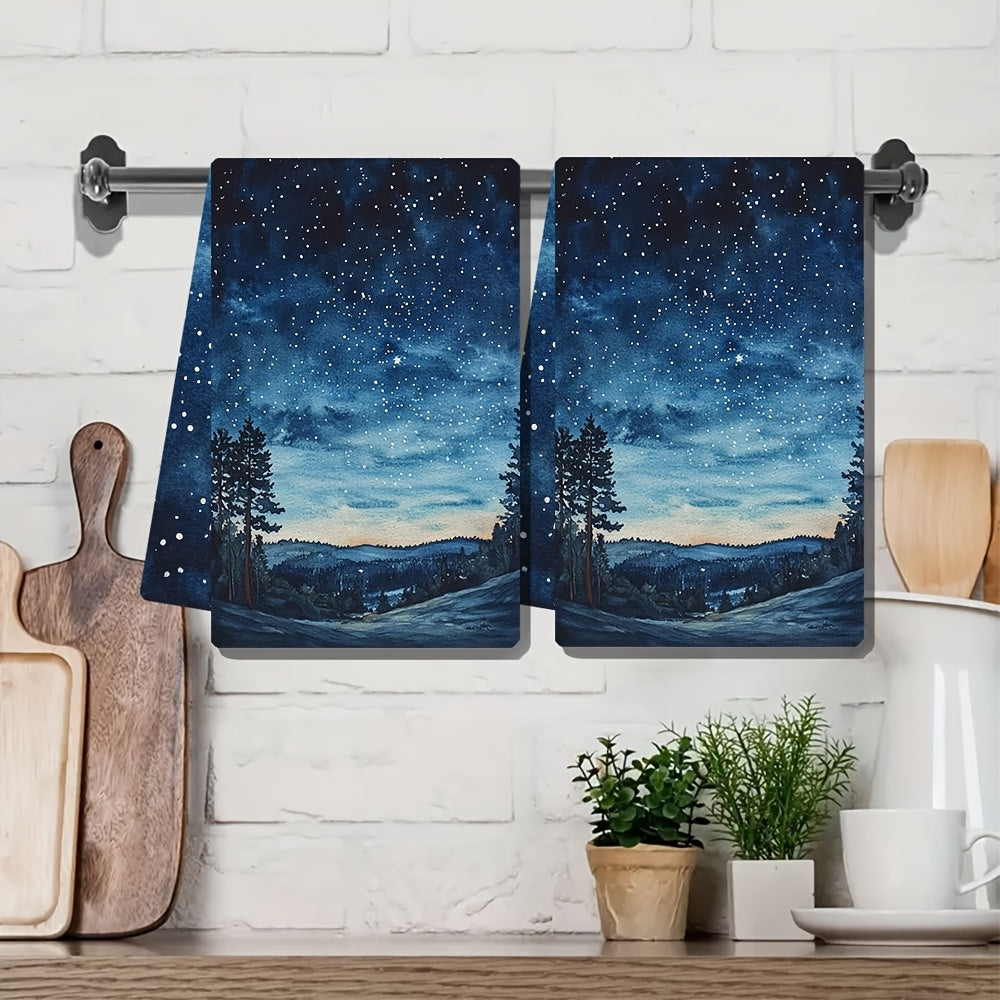 Set of 2 Starry Night Kitchen Towels Ultra Absorbent 40x60 cm Dish Drying