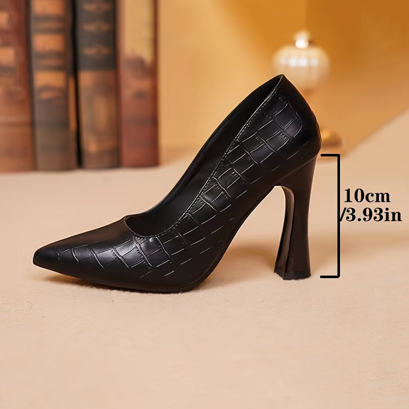 Women's Black Pointed Toe High Heels Crocodile Texture TPU Sole for Formal Work