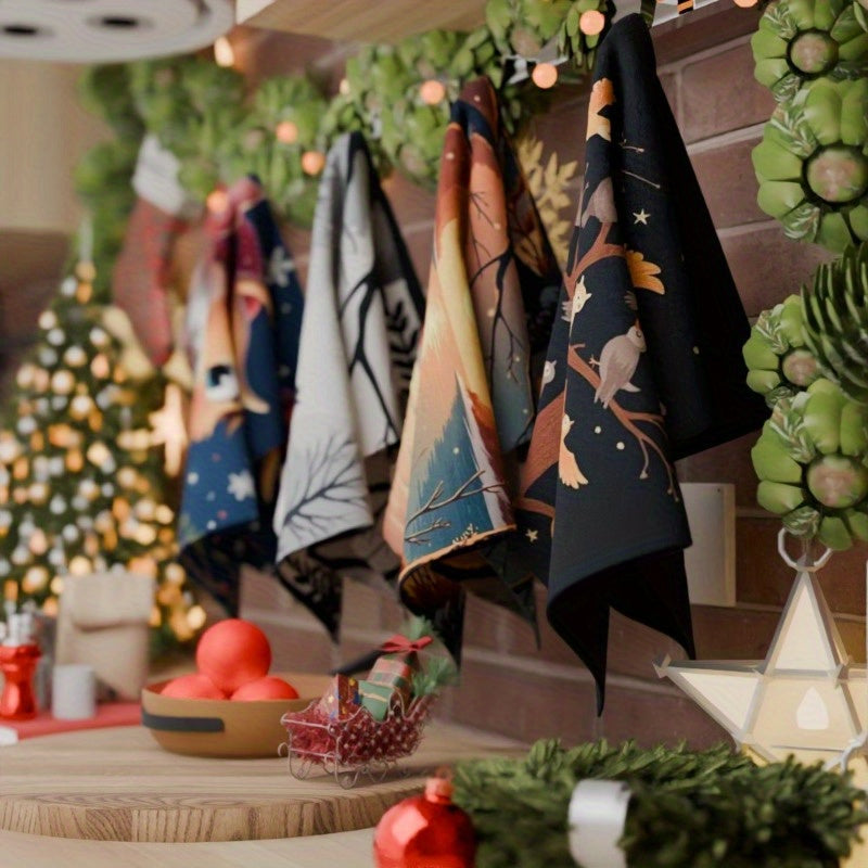 Set of 4 Polyester Kitchen Towels Reindeer Elk Design 45x66 cm Non-Woven