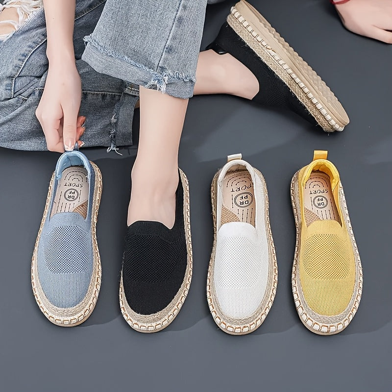 Women's Slip-On Flat Shoes Breathable Knit Fabric Casual Comfortable Flats Black Blue White