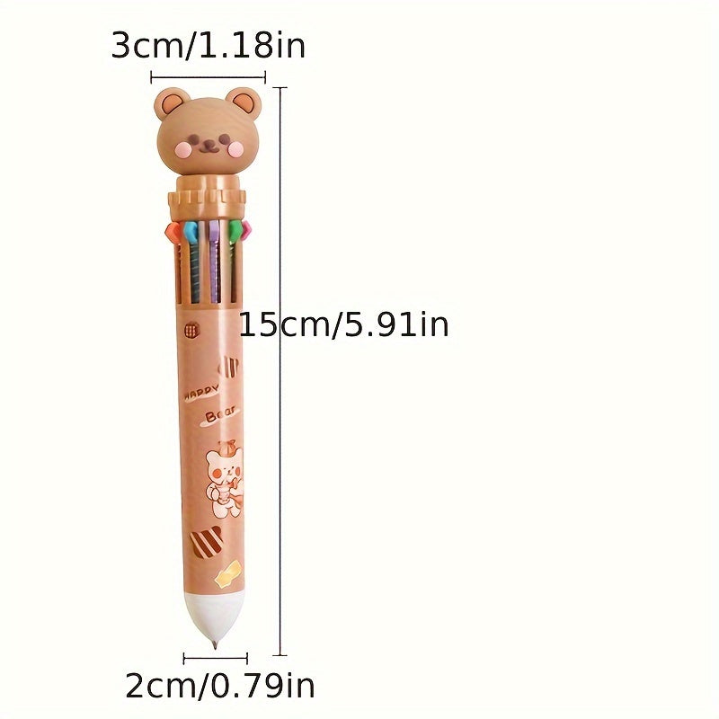 10-Color Round Ballpoint Pen for Students Cartoon Press Mechanism