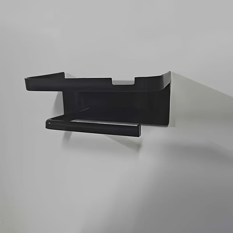 Dark Gray Toilet Paper Holder with Phone Shelf No Punching Kitchen Storage