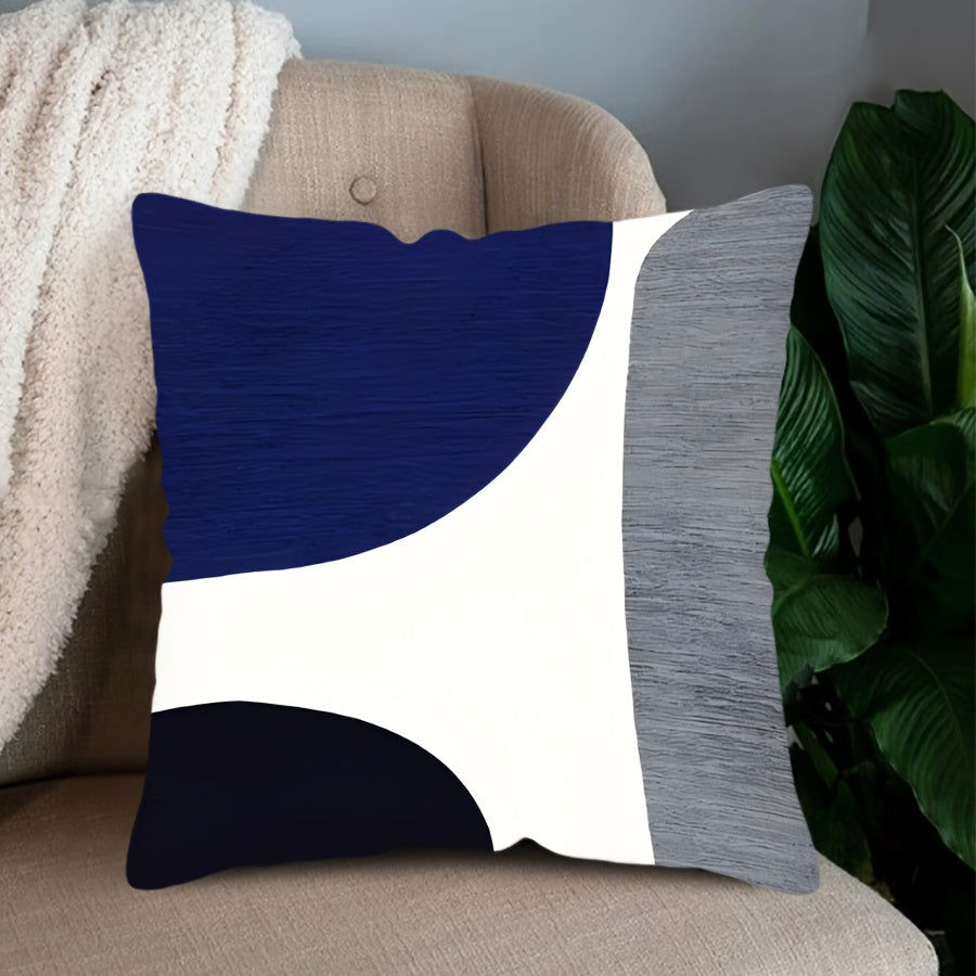 Navy Blue White Geometric Throw Pillow Cover 44cm Square Modern Boho Decor