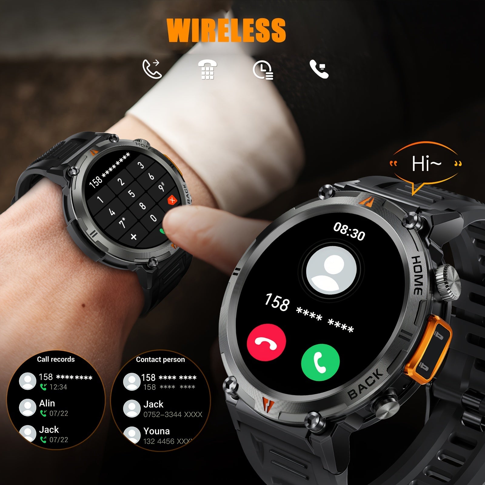 Men's Smartwatch with TFT Display Water Resistant Sports Modes Compatible with iPhone and Android
