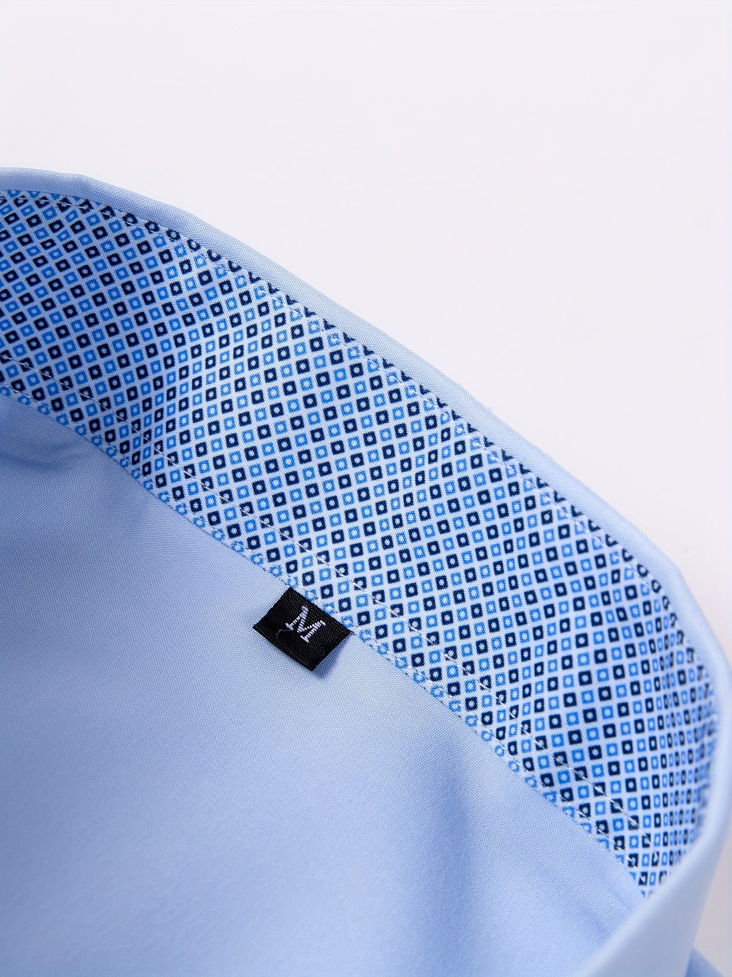 Men's Light Blue Double-Breasted Dress Shirt for Formal Occasions Spring Fall Stretchable Polyester