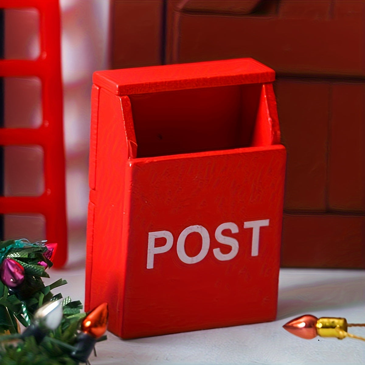Miniature Wooden Dollhouse Mailbox for 1:12 Scale Indoor Decor Red