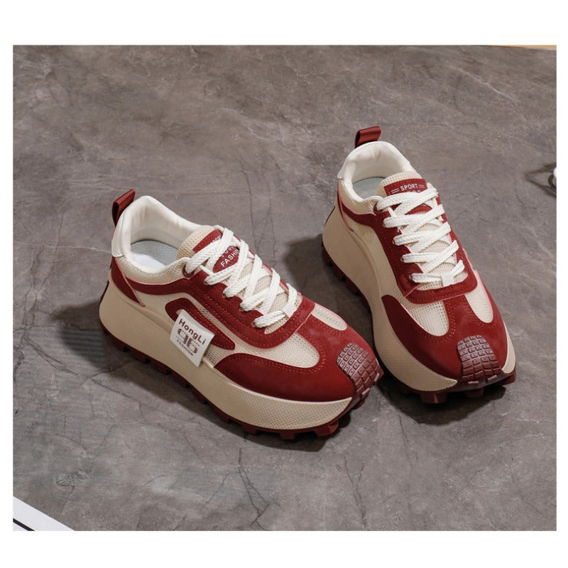 Women's Breathable Lightweight Chunky Sneakers Casual Low-Top Shoes Black White