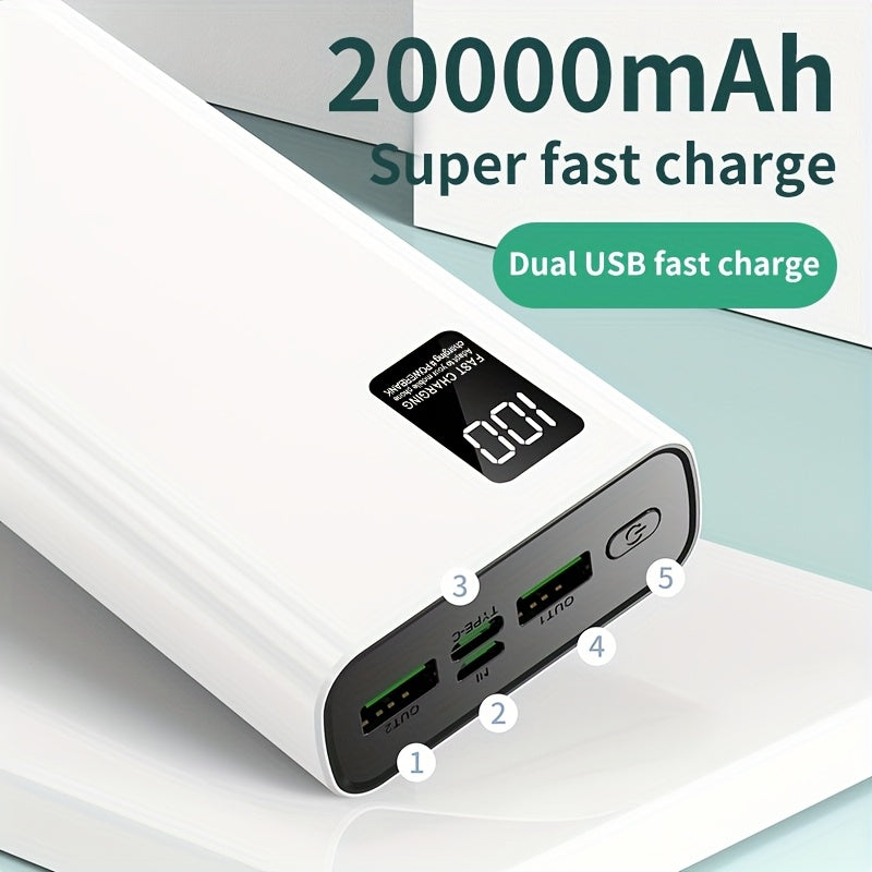 Portable 20000mAh Power Bank with 22.5W Fast Charging USB C PD QC LED Display