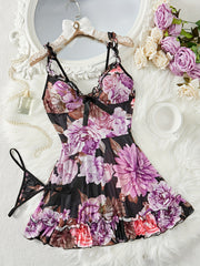 Women's Nightgown and Thong Set Satin Lingerie Sleepwear