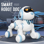 Juguete robot interactivo para niños de 3 años en adelante, perro RC programable en azul y blanco con control remoto por infrarrojos