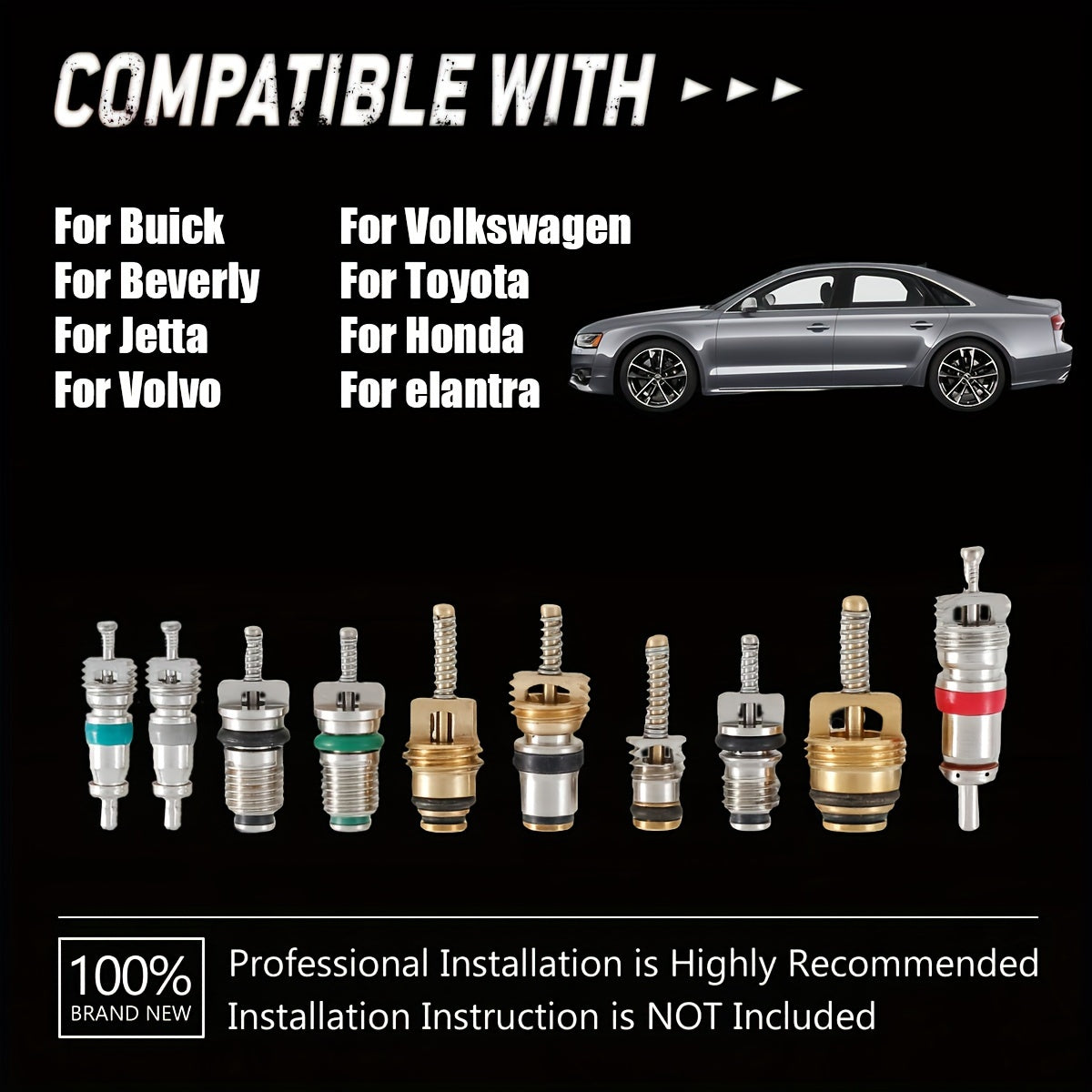 Set of 100 Air Conditioner Valve Cores with 2 Wrenches Replacement Tool