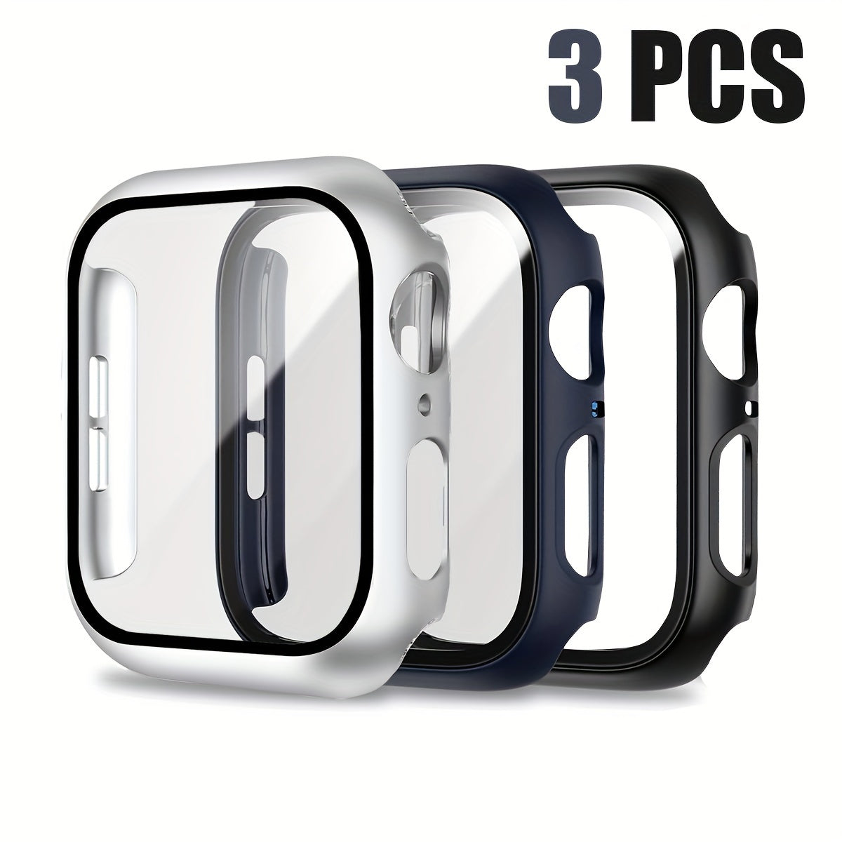 3pcs Apple Watch Cases for Men and Women Sports Leisure PC Hard Tempered Glass Screen Protector