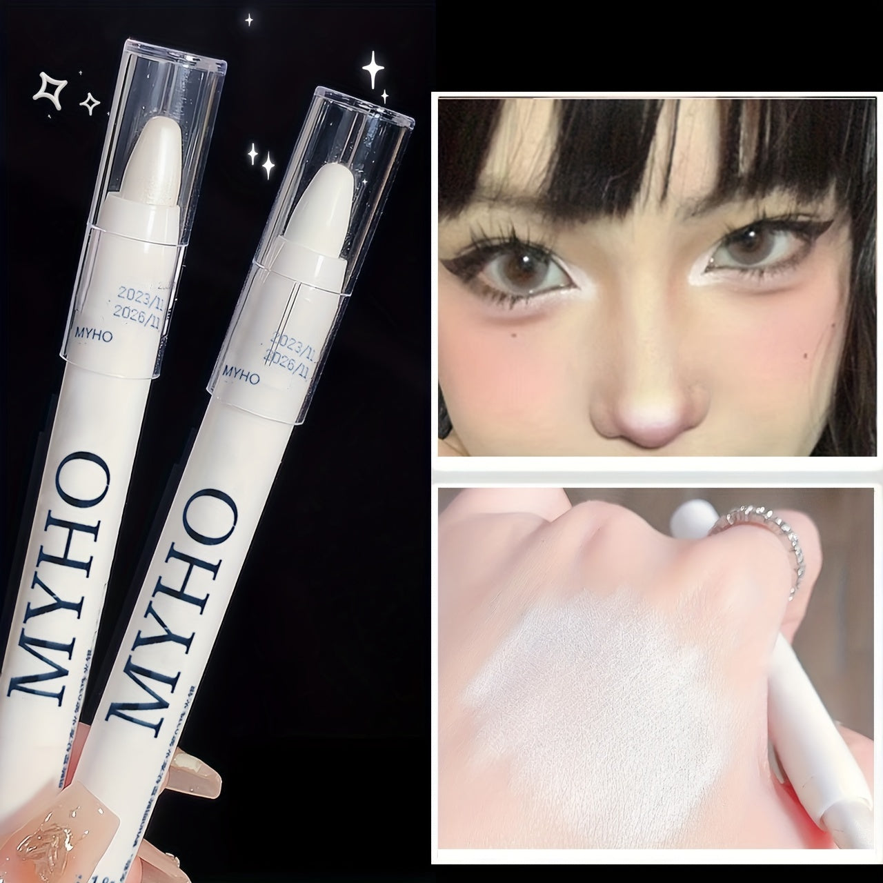 Lápiz de sombra de ojos con brillo para mujer, resaltador blanco a prueba de agua, mate, para maquillaje de ojos