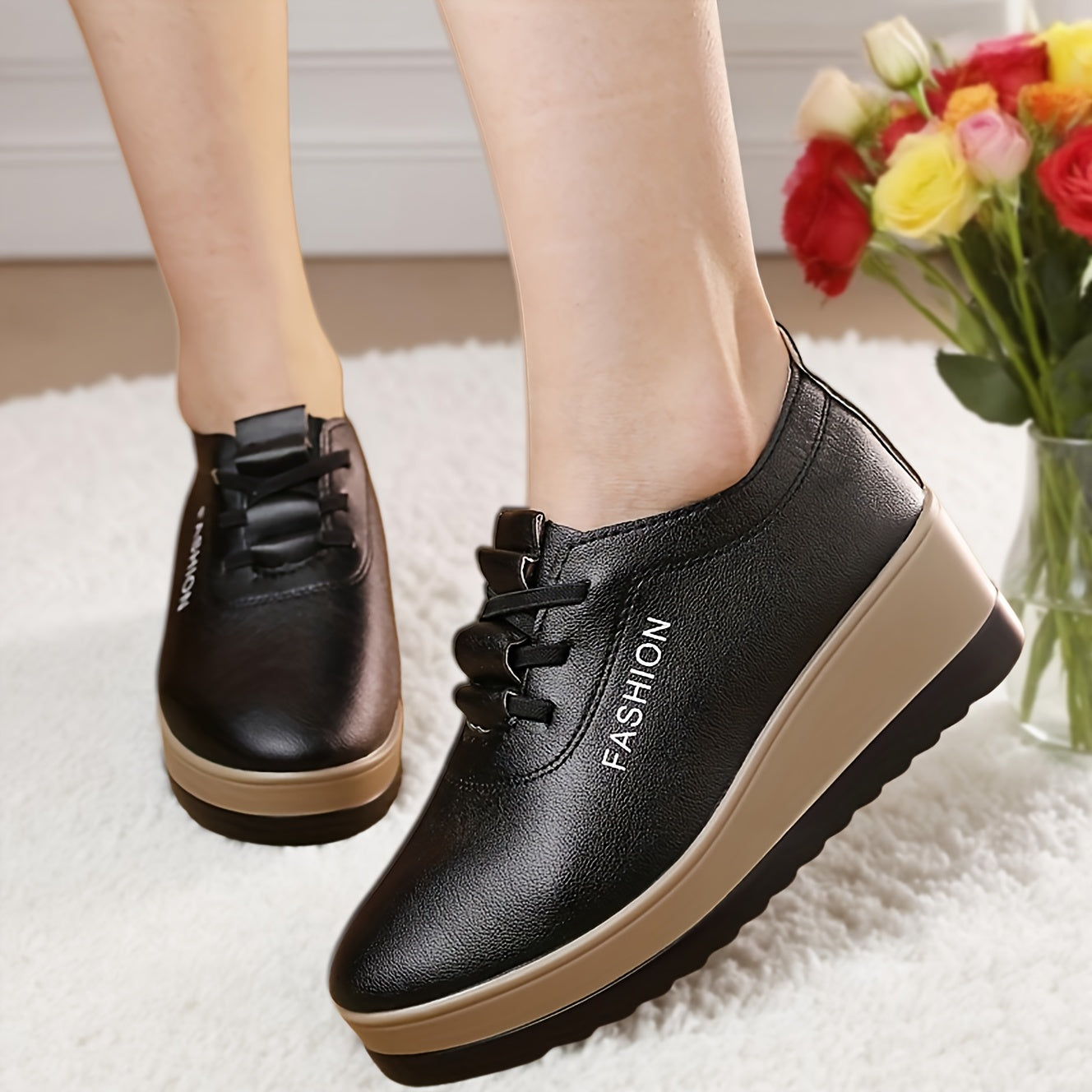 Women Slip-On Platform Loafers with Anti-Slip Sole Casual Work Shoes