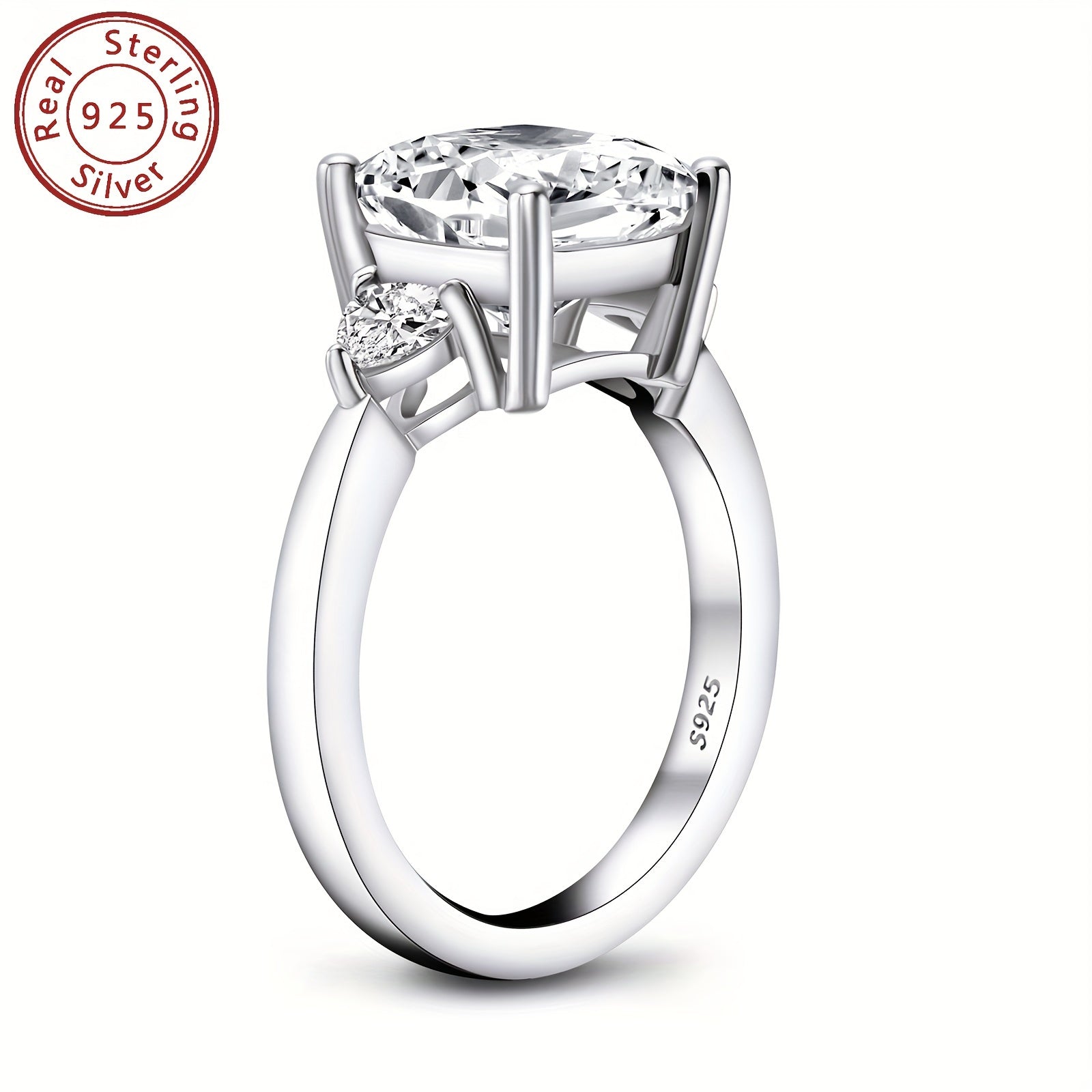 Sterling Silver Engagement Ring with 3-Stone Cubic Zirconia Square Triangle Design