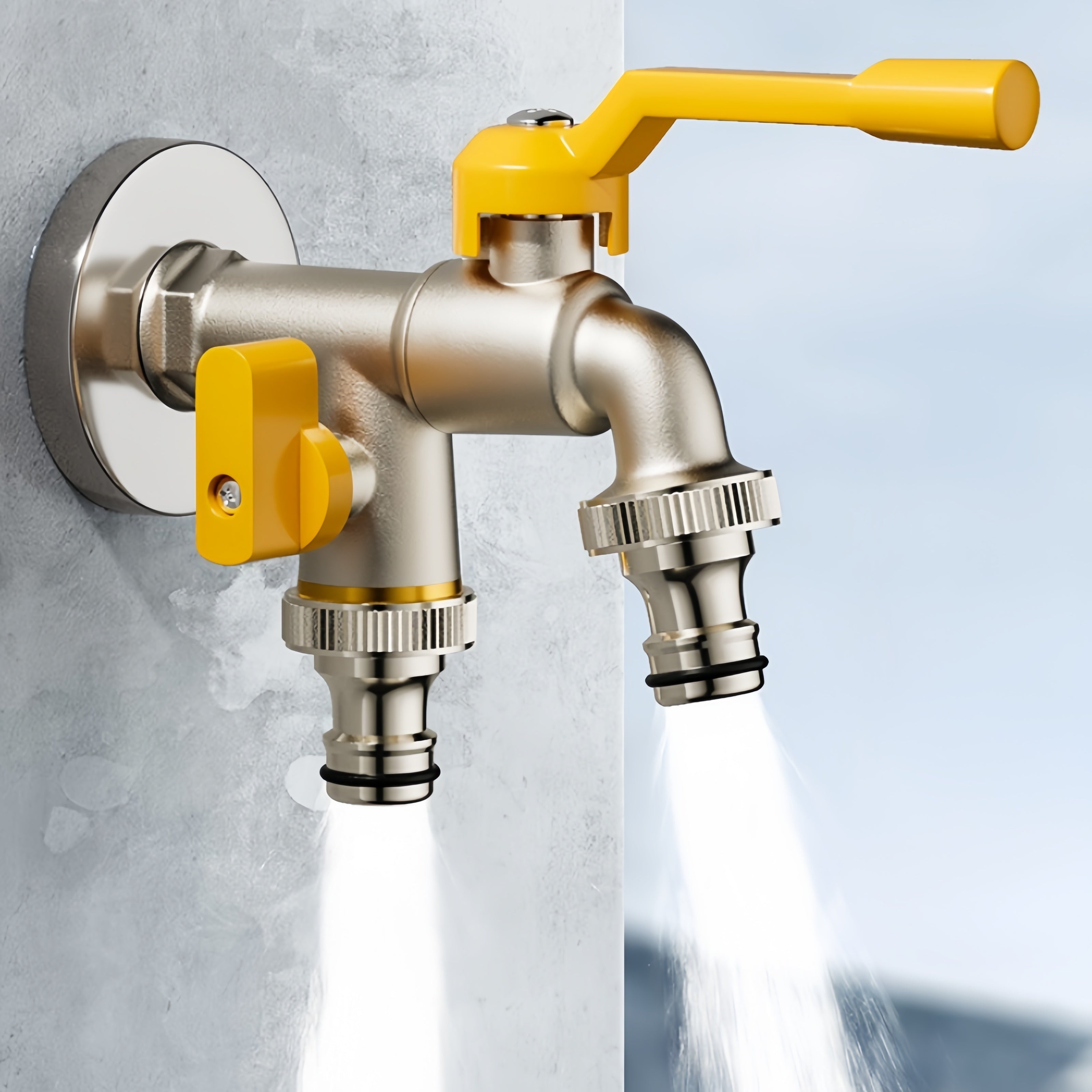 Brass Outdoor Garden Faucet with Dual Outlets Anti-Frost Rust-Resistant Easy Install