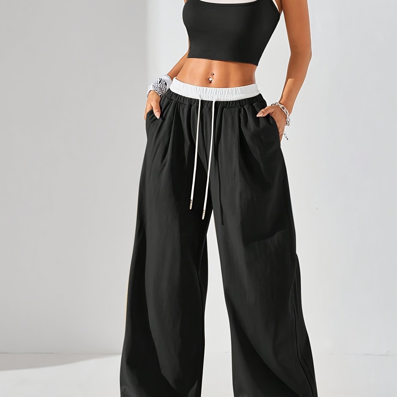 Conjunto de ropa deportiva de verano para mujer, top de tirantes de punto en bloques de color y joggers con cordón