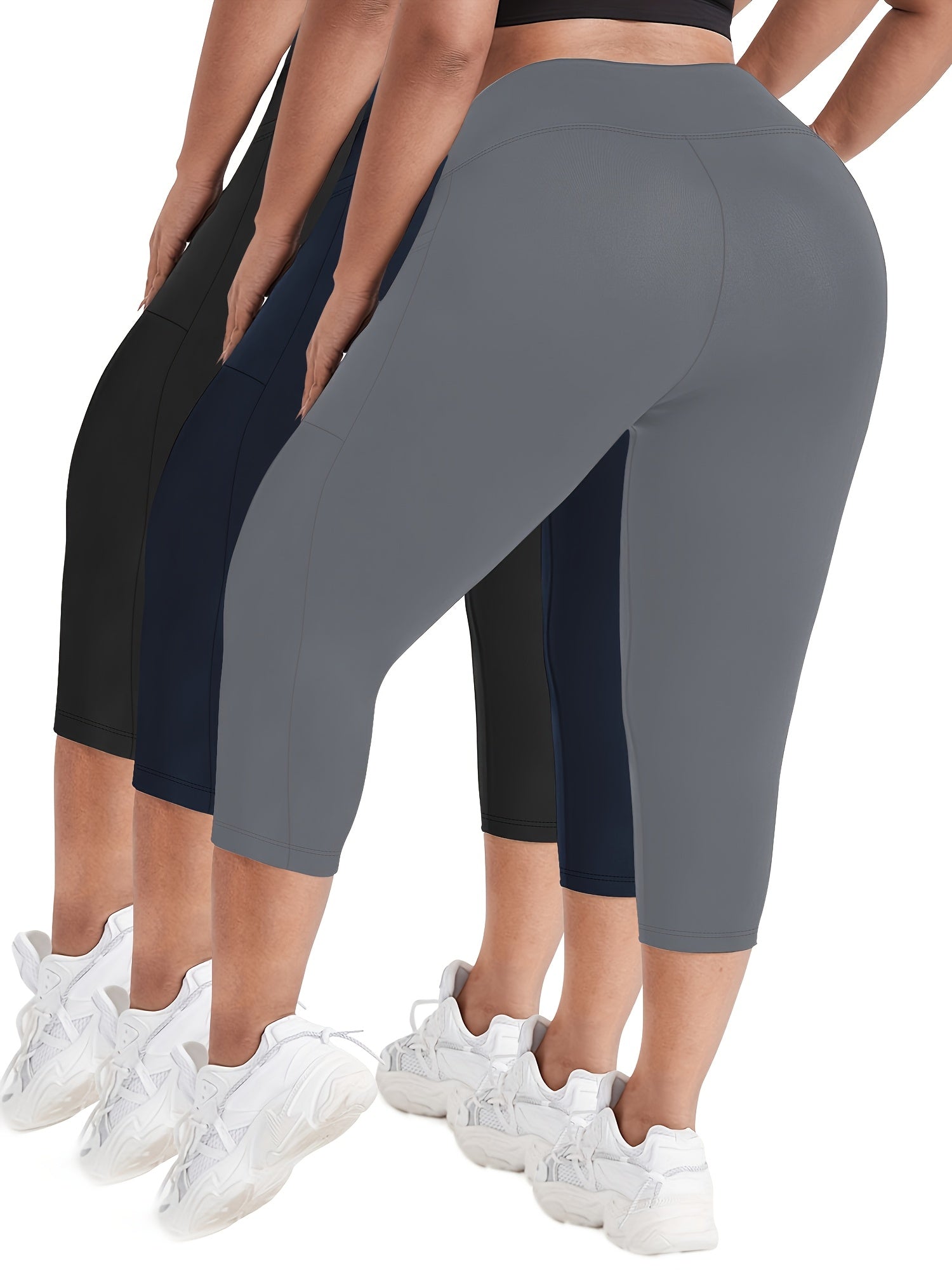 Plus Size High-Waisted Shorts Set With Pockets Stretch Fabric Summer Leopard