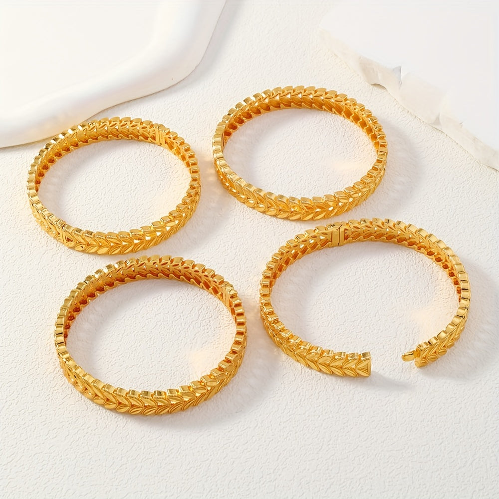 Set of 4 Copper Wheat Sheaf Bangles for Women Gold Plated Wedding Jewelry