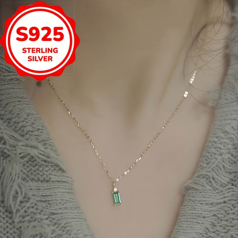 Emerald Green Sterling Silver Necklace with Cubic Zirconia Pendant for Women