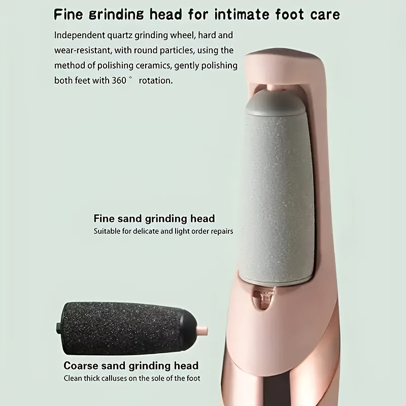 Electric Foot Massager USB Rechargeable with 2 Replaceable Heads Portable for Thick Skin