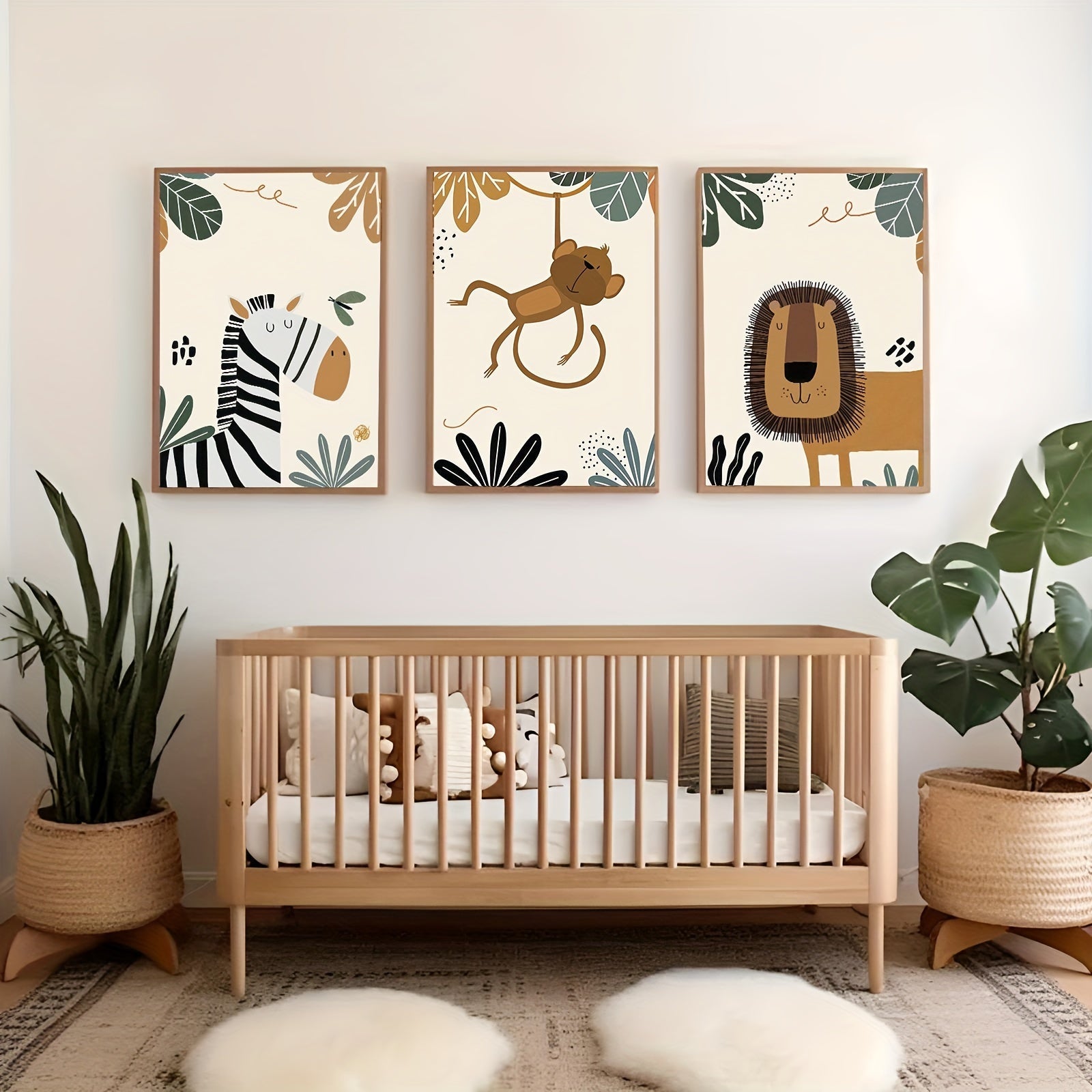 Bohemian Safari Animal Wall Art Prints Set Lion Monkey Zebra Canvas Posters for Nursery and Kids Room