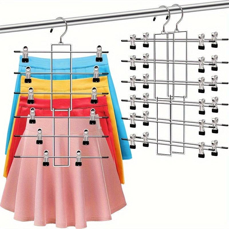 Multi-Layer Stainless Steel Hanger for Skirts Pants Shorts Non-Slip Foldable Closet Organizer