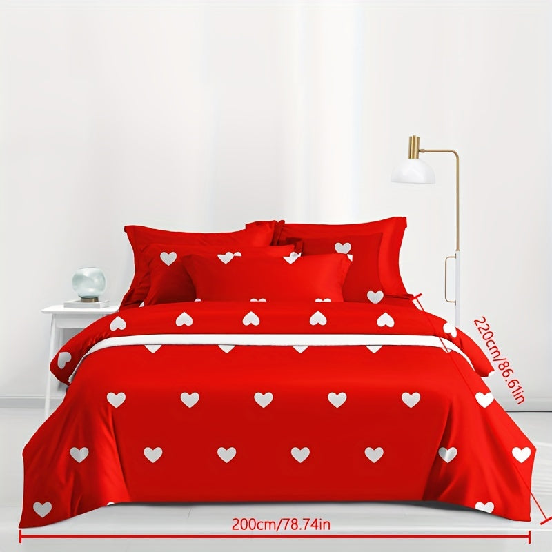Brushed Duvet Cover with Love Print for Bedroom or Guest Room Polyester Woven Zipper Closure